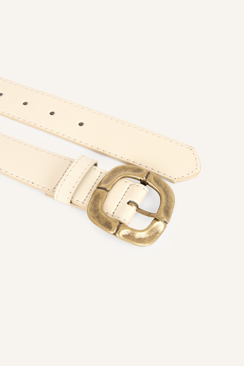 Women Beige Woman Big Clasp Faux Leather Jean Belt