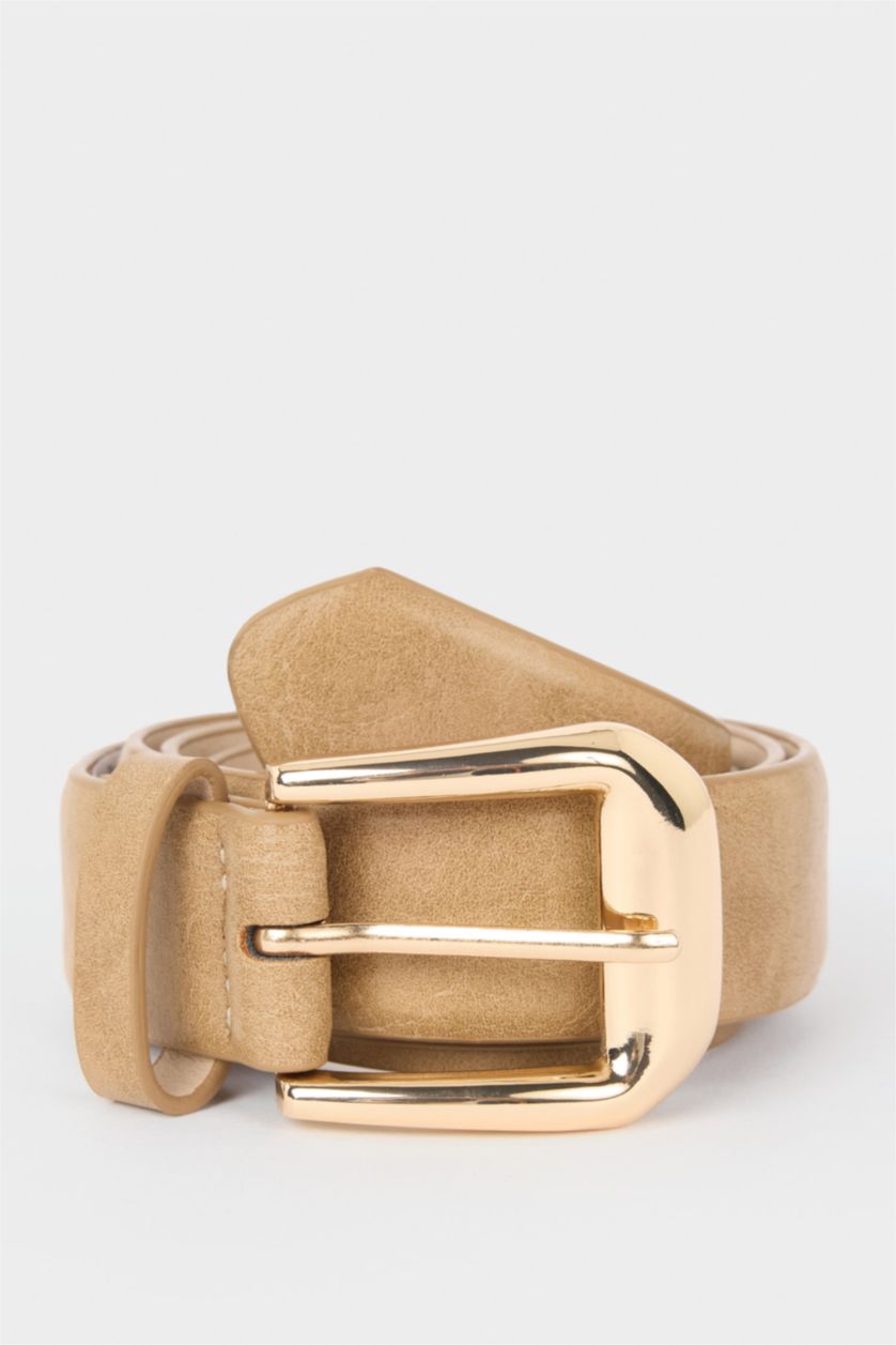 FEMME Beige Ceinture en simili cuir avec grande boucle pour femme