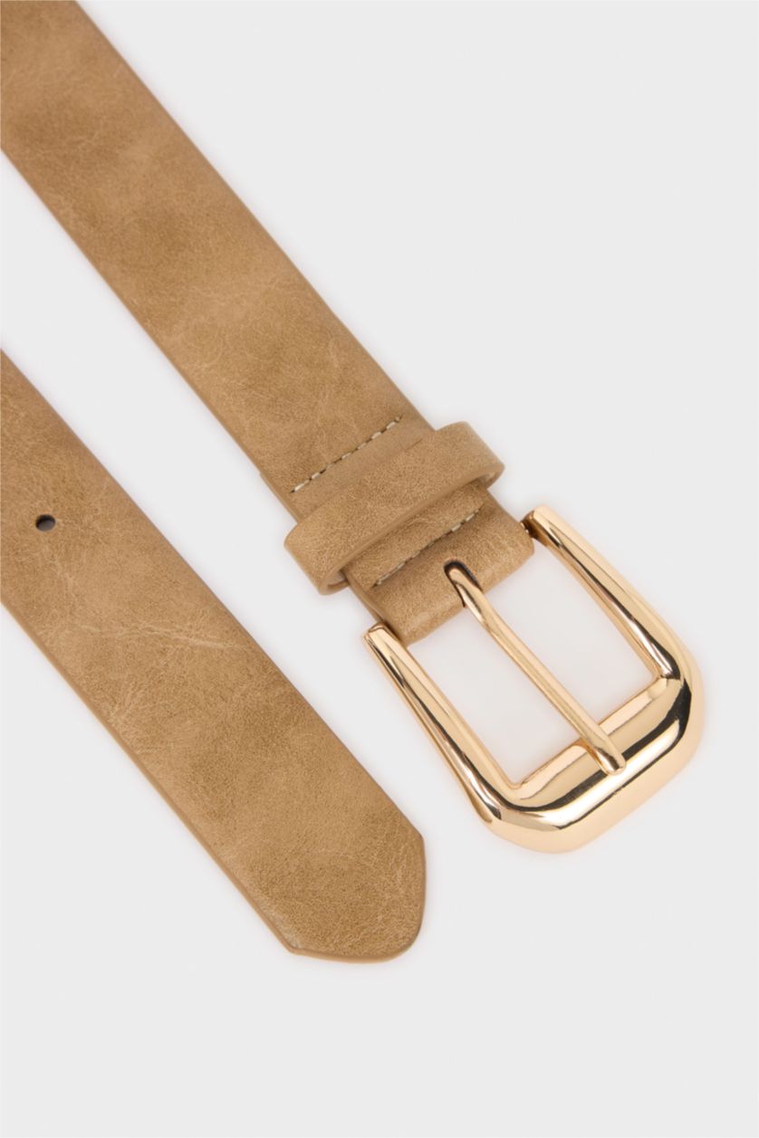 FEMME Beige Ceinture en simili cuir avec grande boucle pour femme