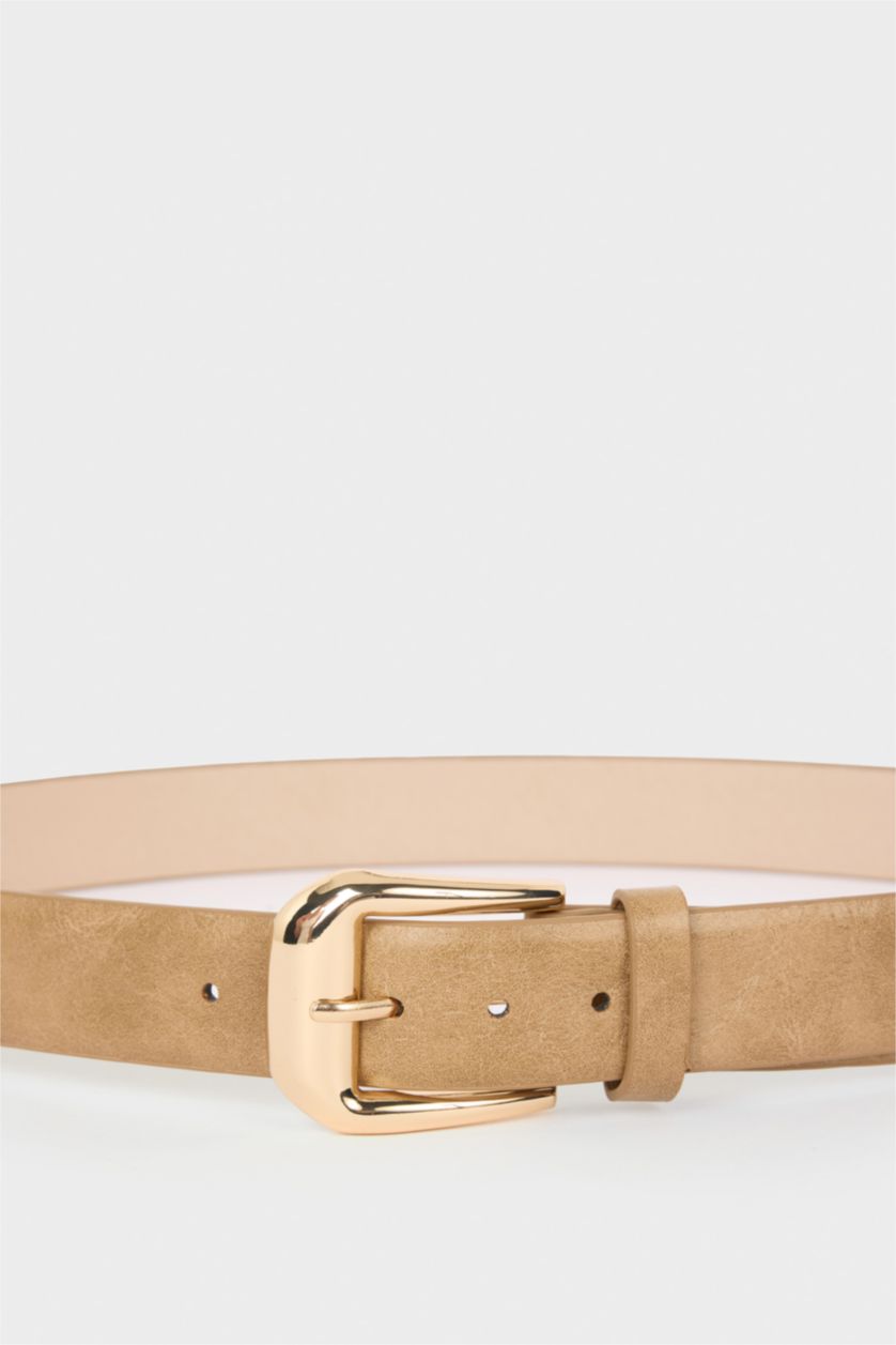 FEMME Beige Ceinture en simili cuir avec grande boucle pour femme