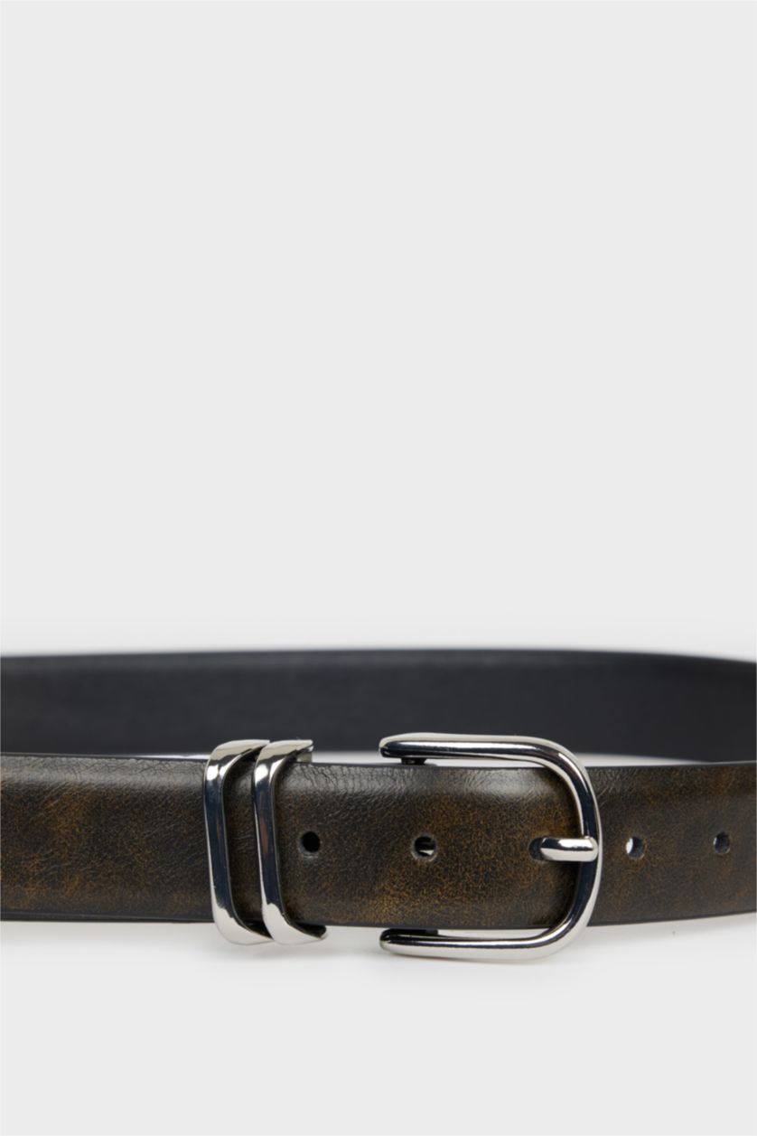 نساء بني غامق حزام جلد صناعي بمشبك بيضاوي