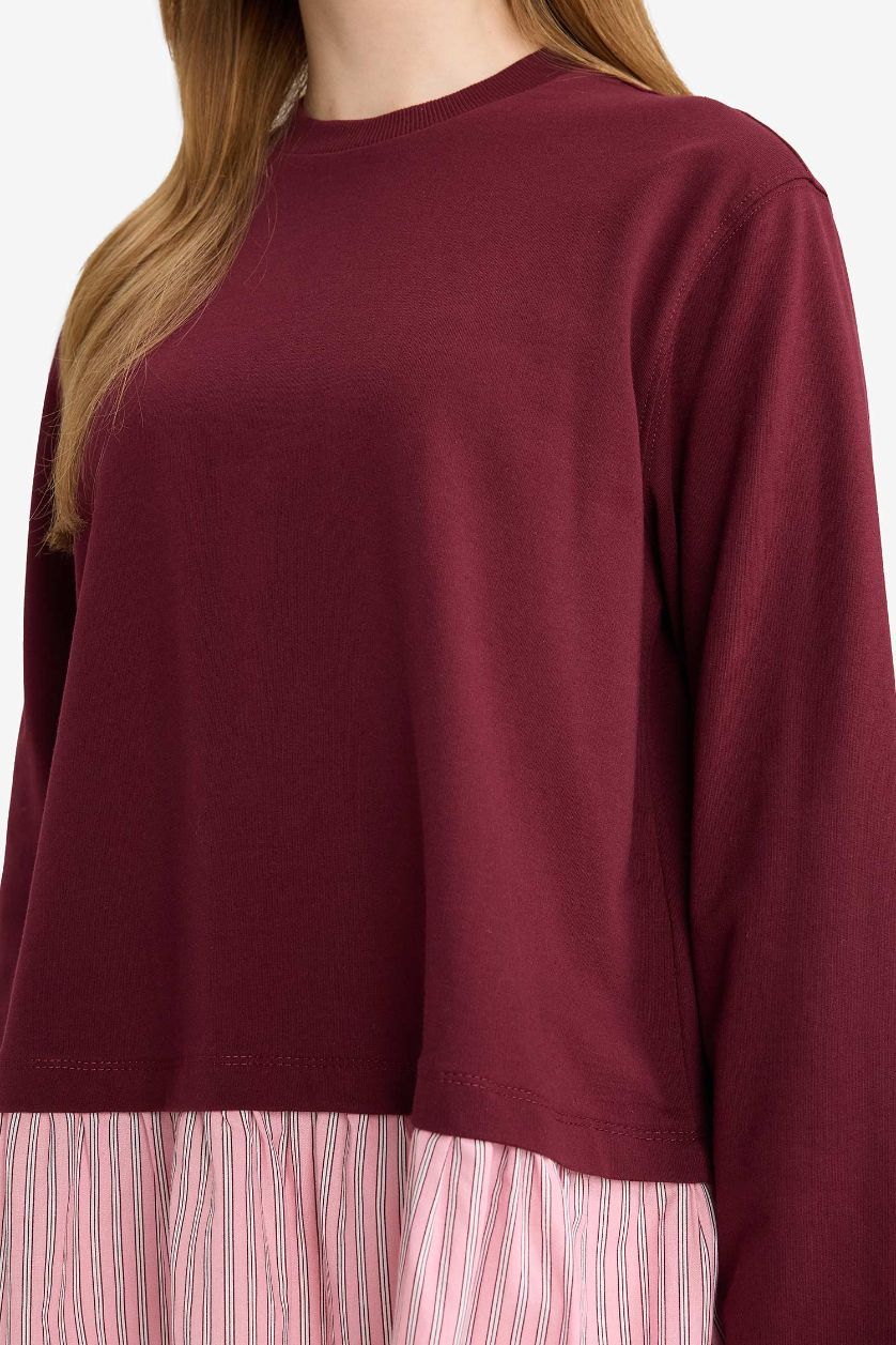 WOMAN Bordeaux Regular Fit Thin Sweatshirt Fabric Crew Neck Sweat Tunic
