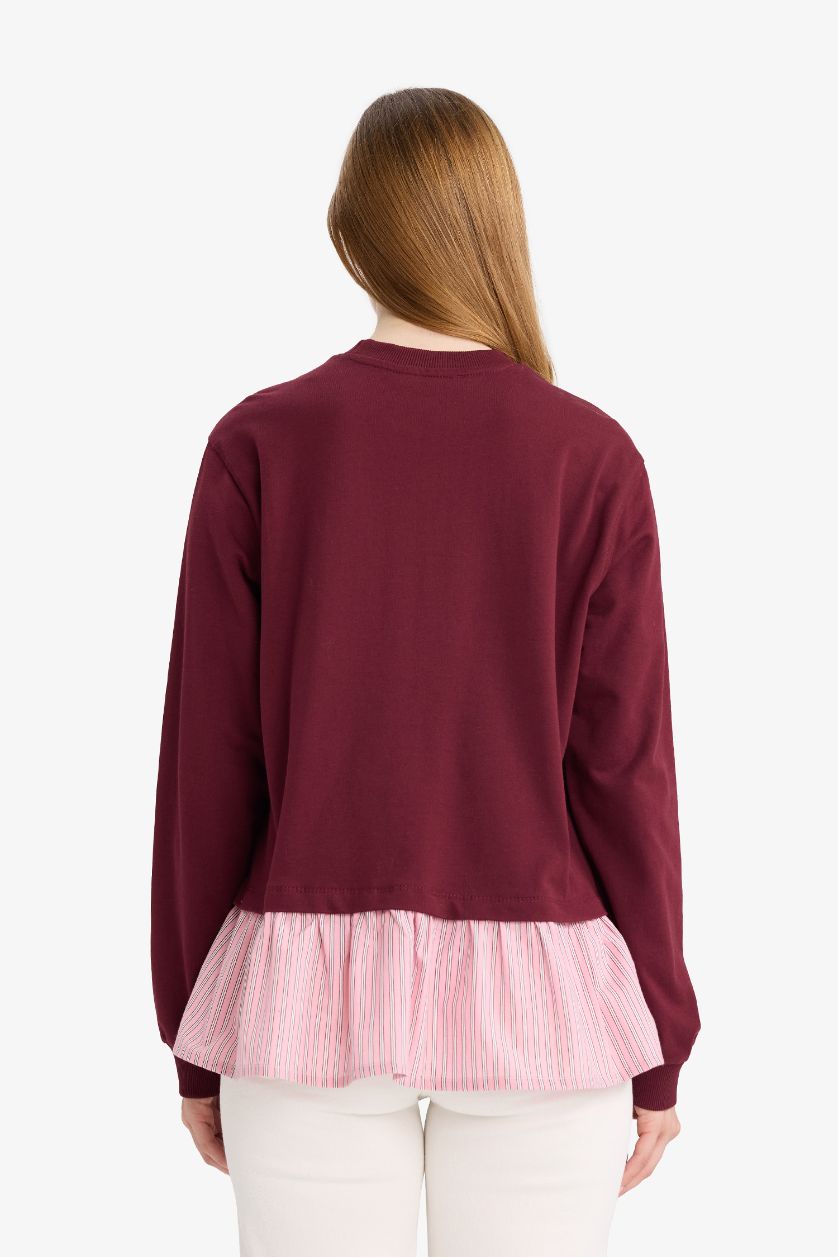 WOMAN Bordeaux Regular Fit Thin Sweatshirt Fabric Crew Neck Sweat Tunic