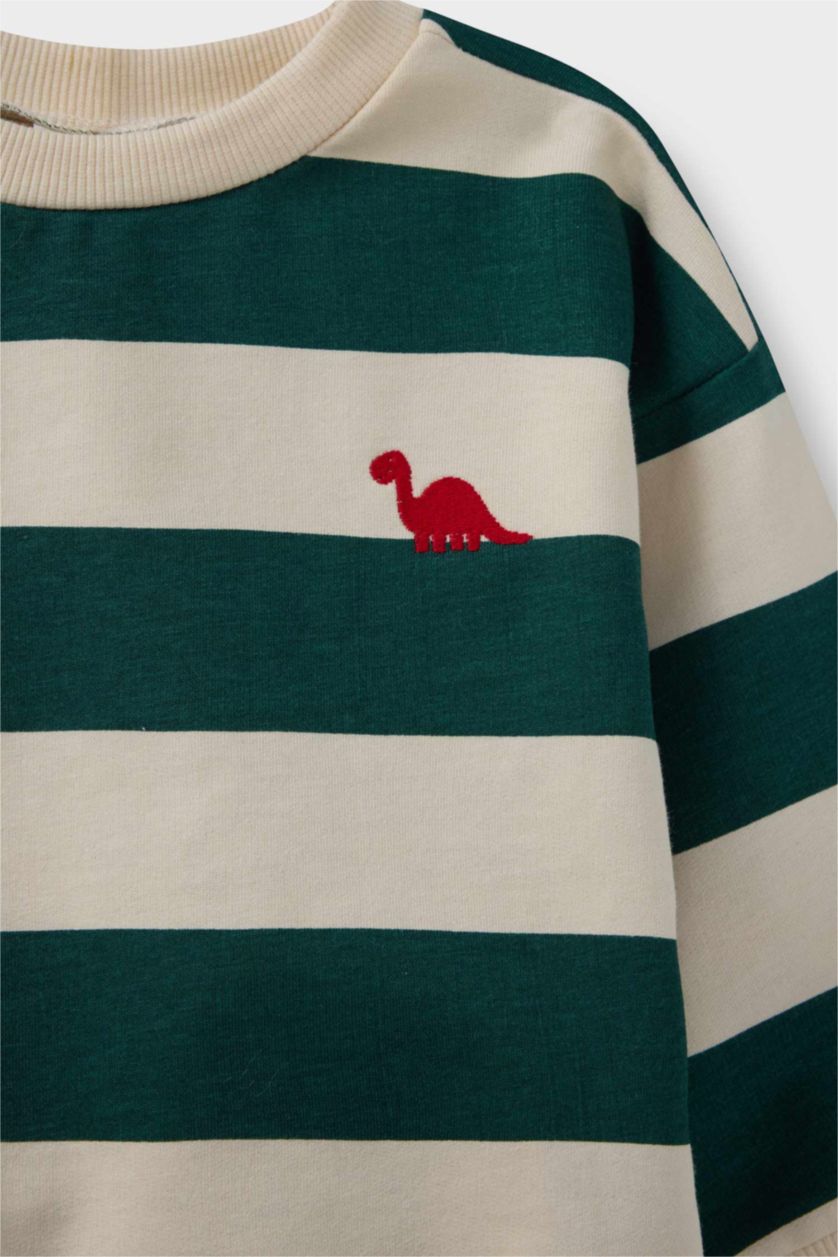 Erkek Bebek Ekru Erkek Bebek 2'li Takım Çizgili Sweatshirt Jean Pantolon