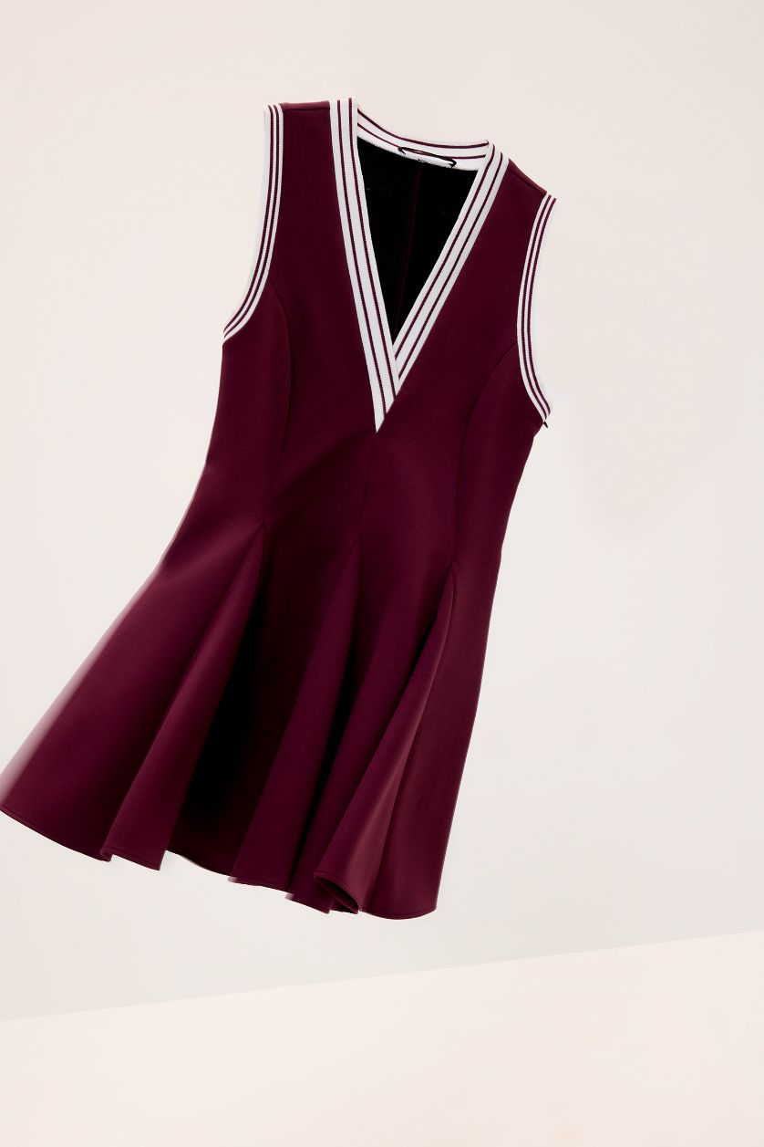 Kadın Bordo V Yaka Kolsuz Volanlı Mini Yazlık Elbise