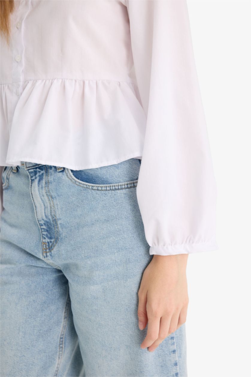 WOMAN White Regular Fit V-Neck Long Sleeve Blouse