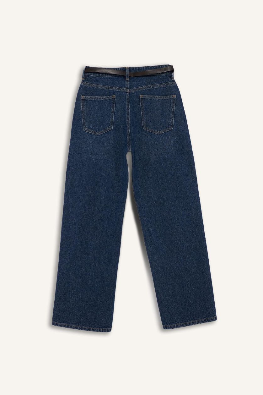 WOMAN Dark Blue Straight Fit Regular Hem Denim Trousers