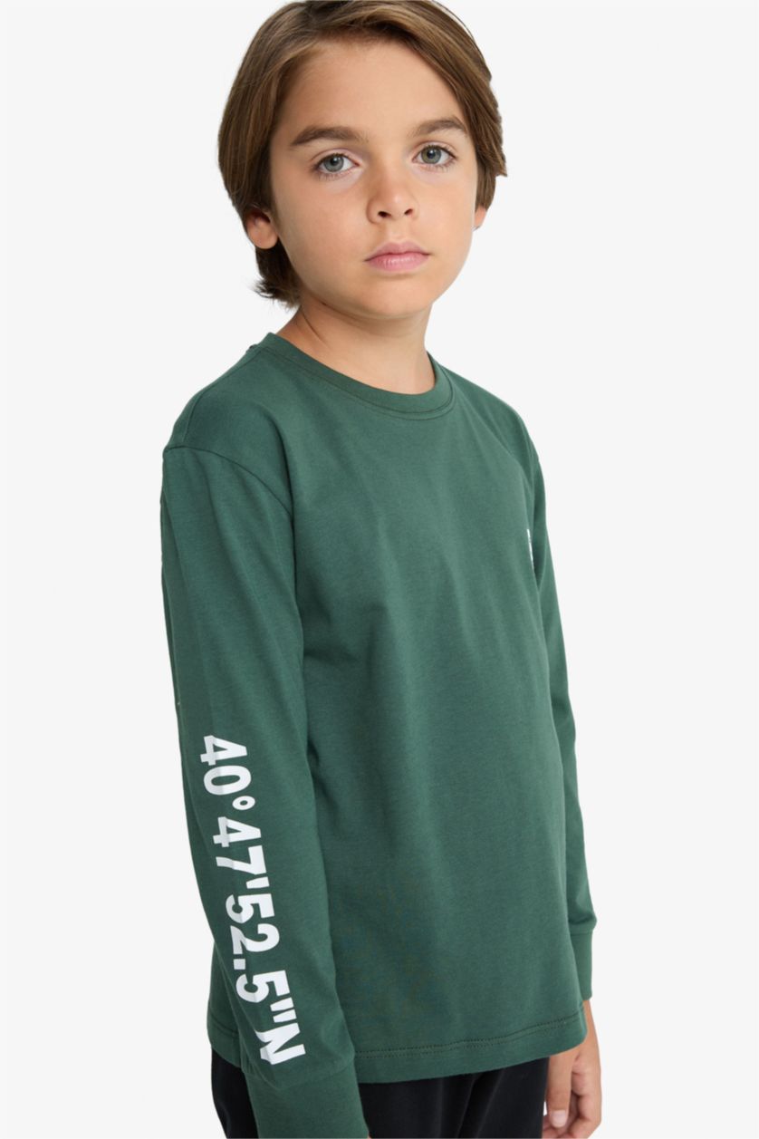 Erkek Çocuk - Genç Erkek Yeşil Pijama Takımı Baskılı Uzun Kollu Üst Uzun Alt Erkek Çocuk