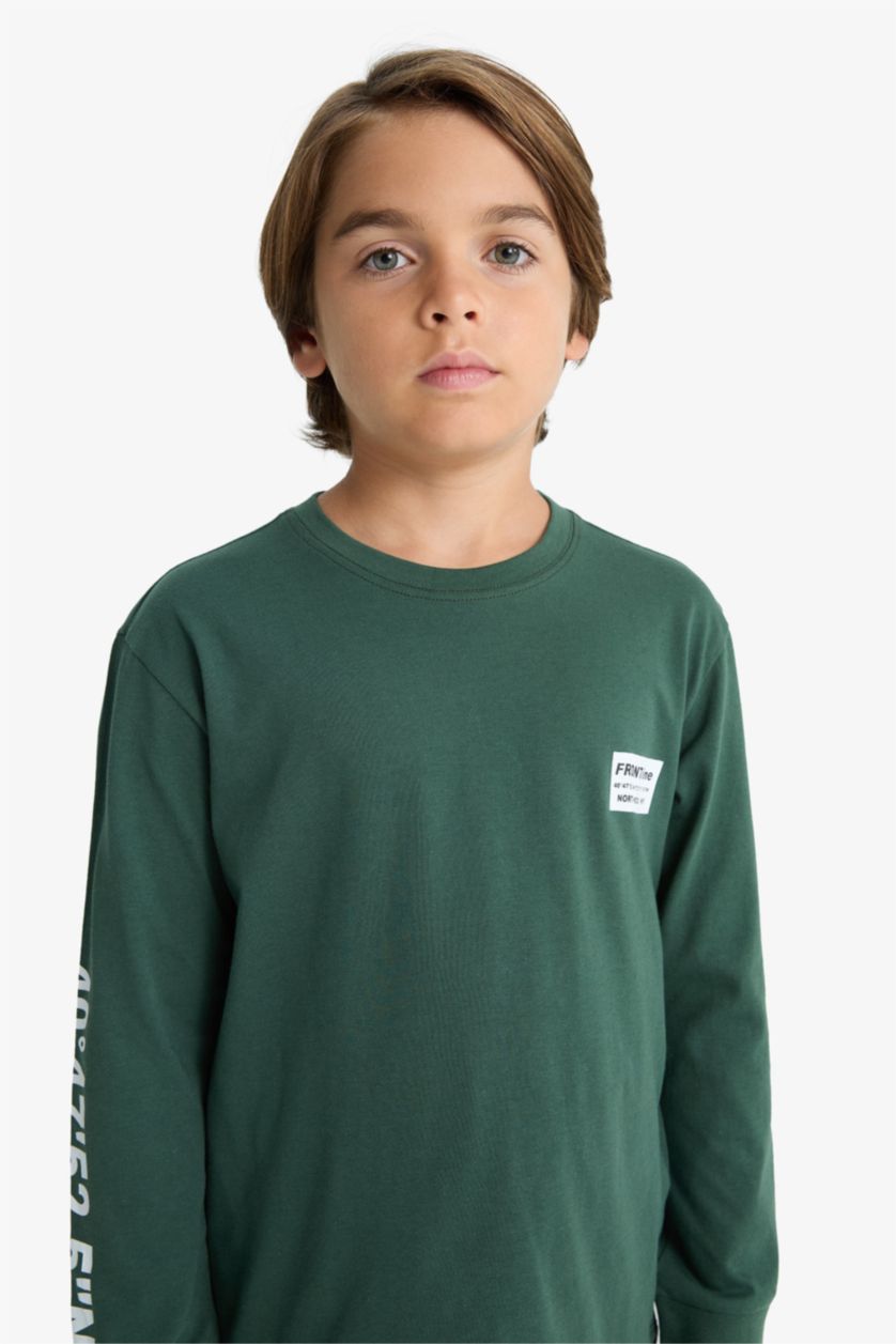 Erkek Çocuk - Genç Erkek Yeşil Pijama Takımı Baskılı Uzun Kollu Üst Uzun Alt Erkek Çocuk