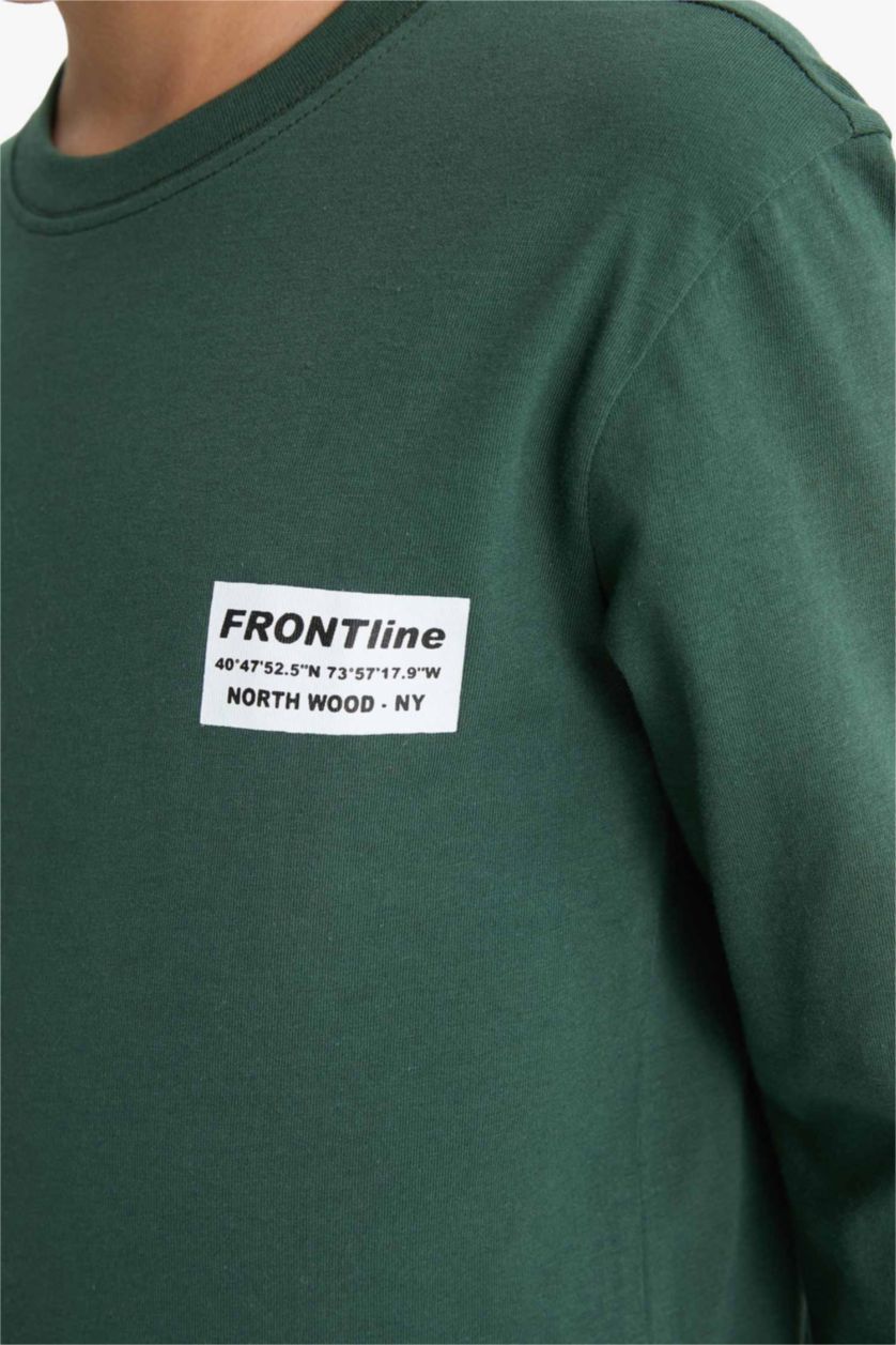 Erkek Çocuk - Genç Erkek Yeşil Pijama Takımı Baskılı Uzun Kollu Üst Uzun Alt Erkek Çocuk