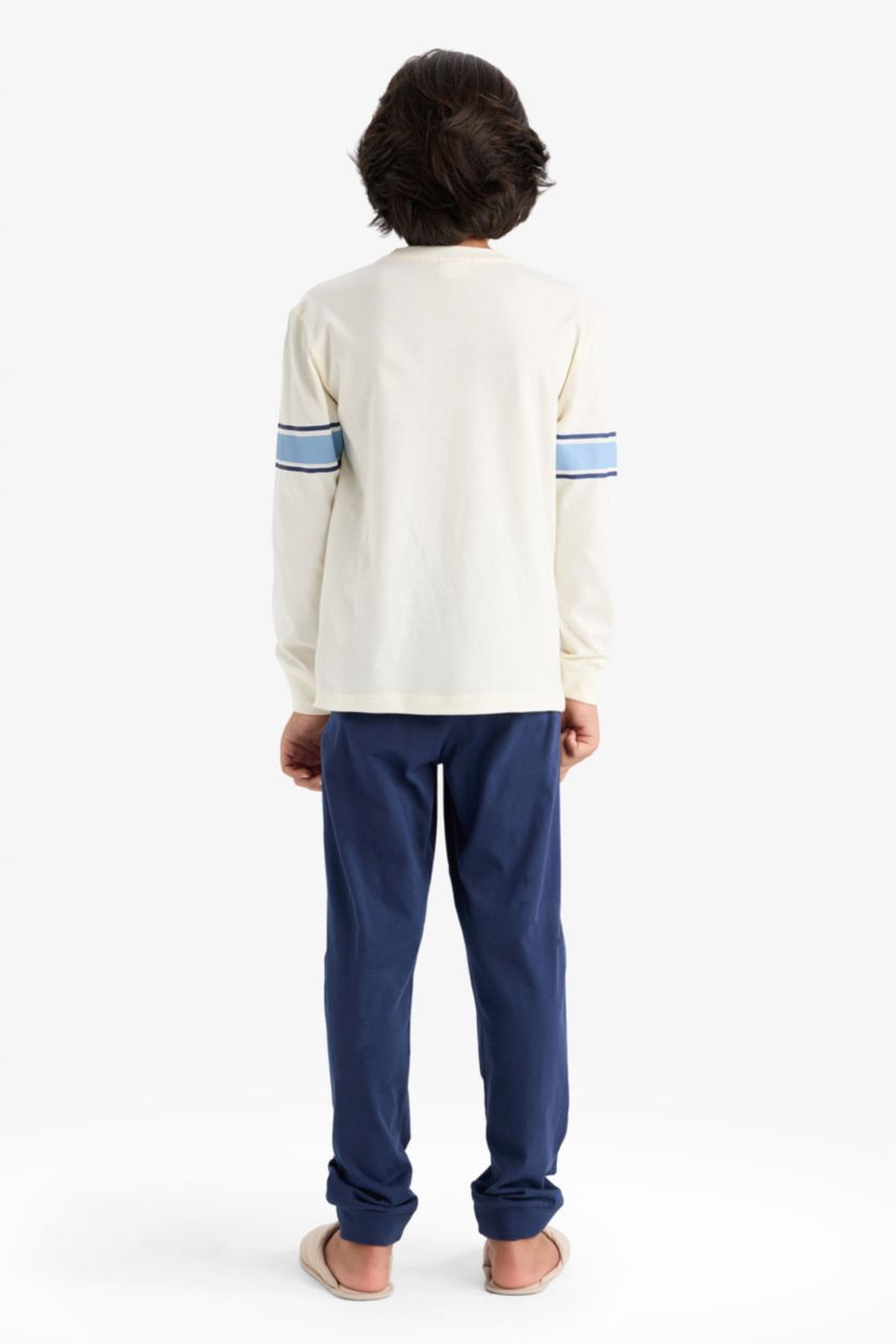 Erkek Çocuk - Genç Erkek Ekru Erkek Çocuk Pijama Takımı Baskılı Uzun Kollu Üst Uzun Alt 