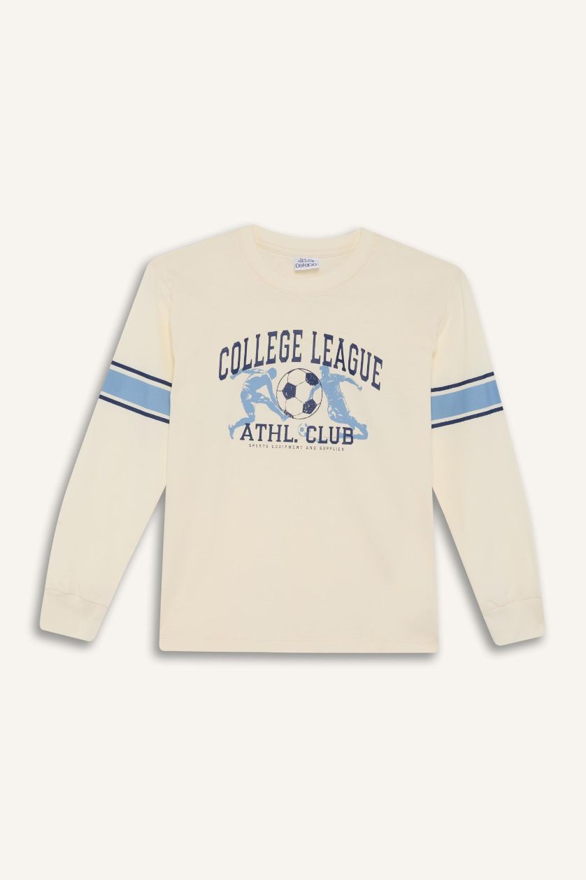 Erkek Çocuk - Genç Erkek Ekru Erkek Çocuk Pijama Takımı Baskılı Uzun Kollu Üst Uzun Alt 