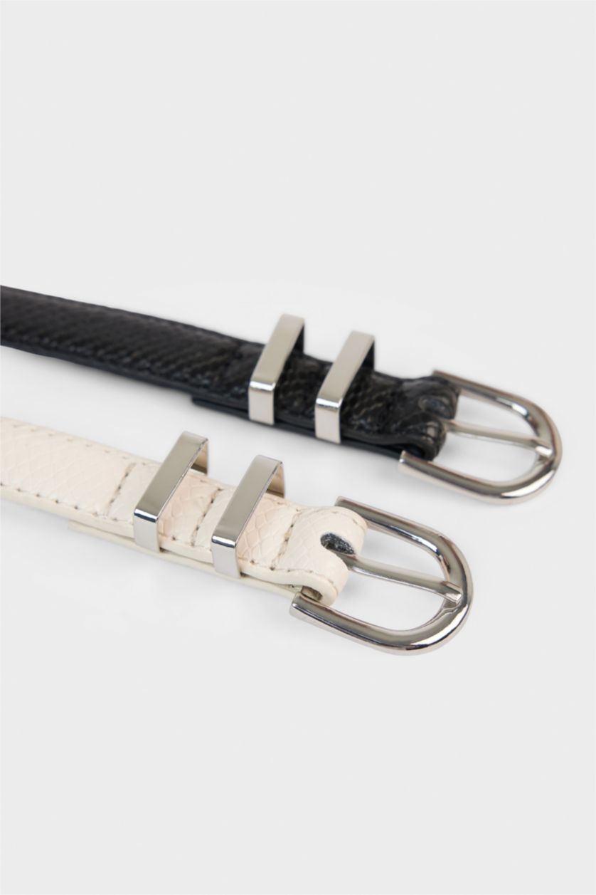 Kadın Siyah Kadın Oval Toka Suni Deri 2'li Günlük Kemer