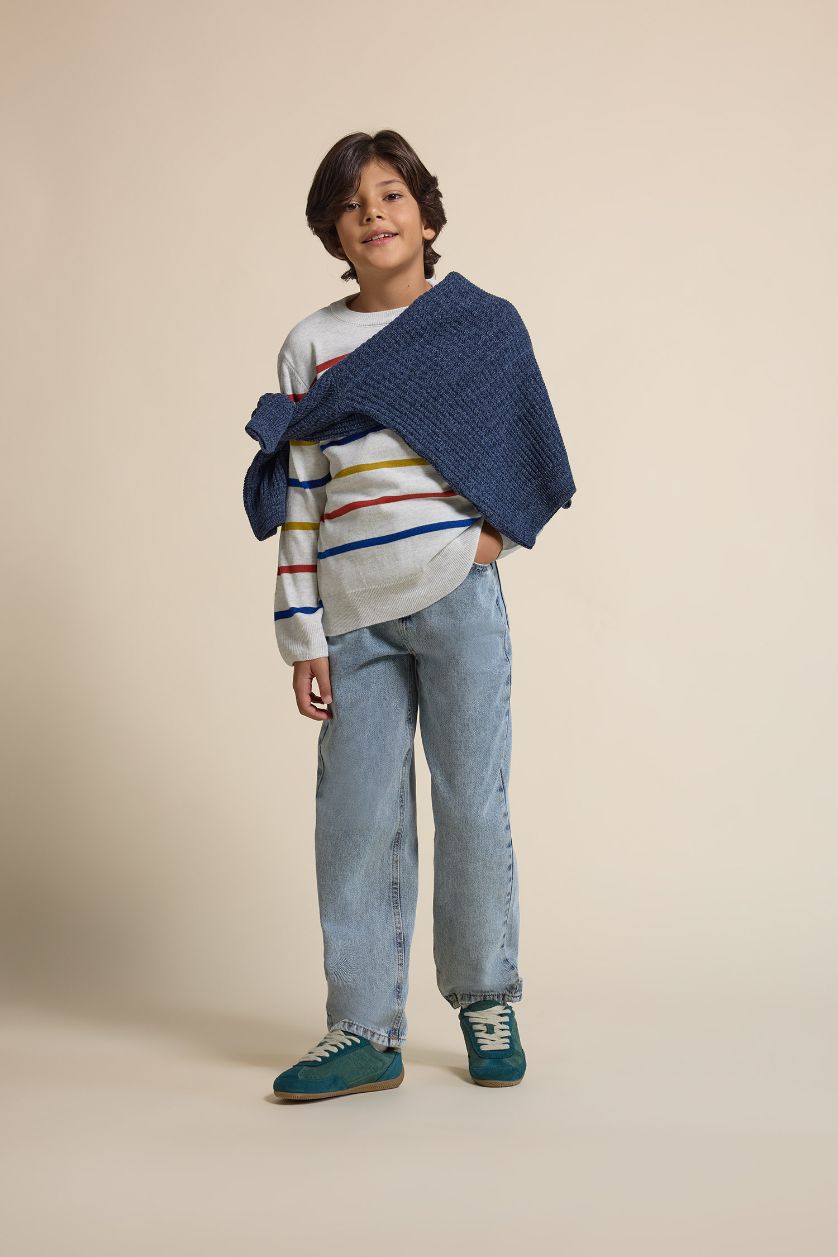 Erkek Çocuk - Genç Erkek Buz Mavi Loose Fit Düz Paça Jean Pantolon Erkek Çocuk