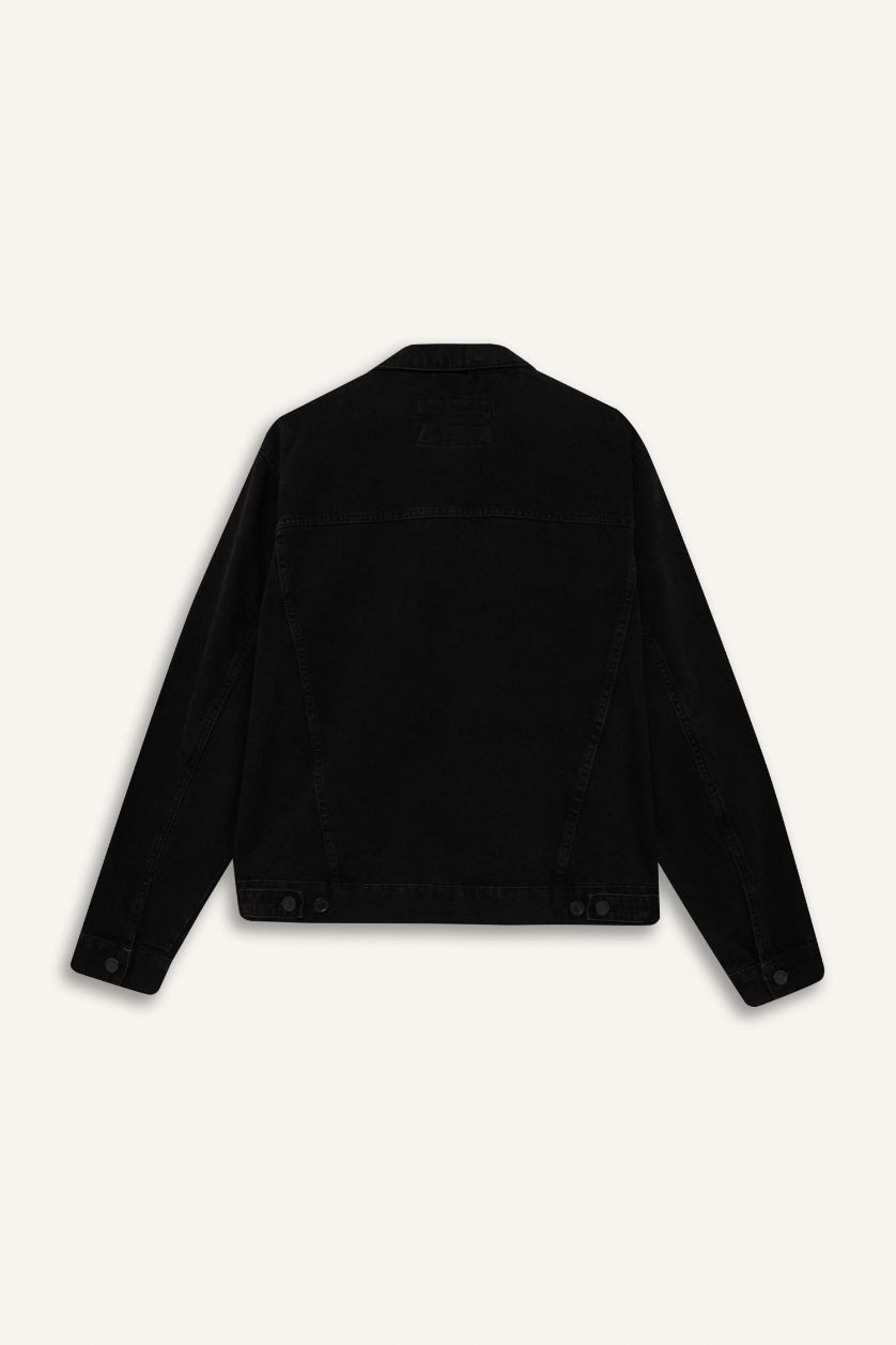 رجالي أسود جاكيت جينز قصة عادية