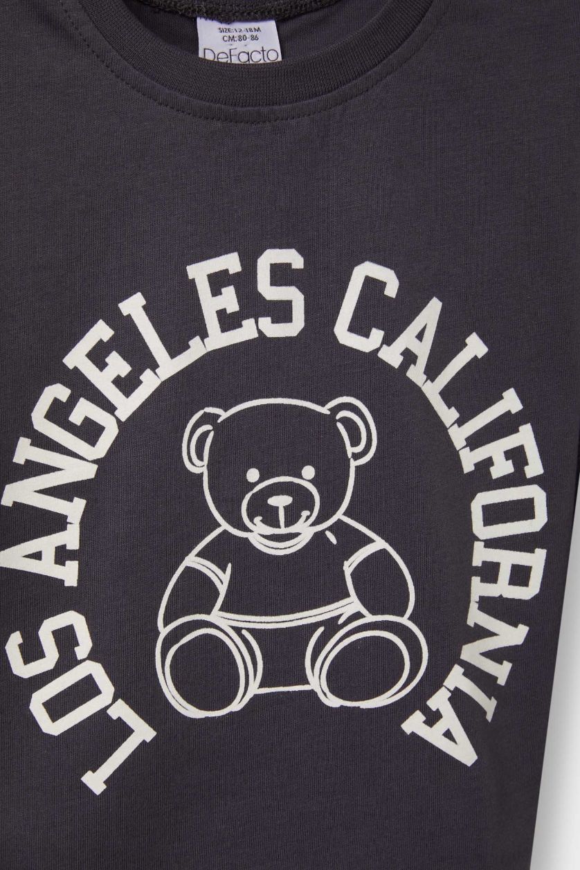 Erkek Bebek Antrasit Bisiklet Yaka Baskılı 2'li Uzun Kollu Tişört Erkek Bebek