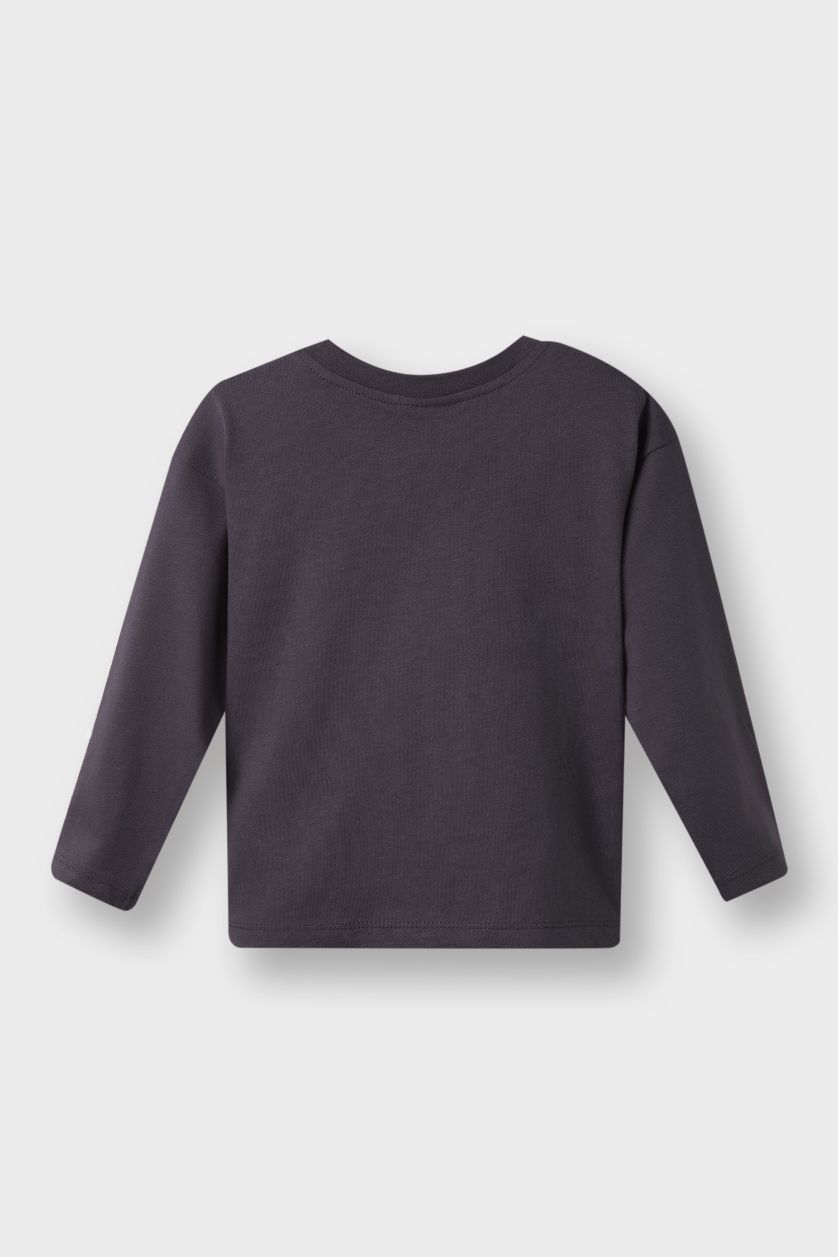 Erkek Bebek Antrasit Bisiklet Yaka Baskılı 2'li Uzun Kollu Tişört Erkek Bebek