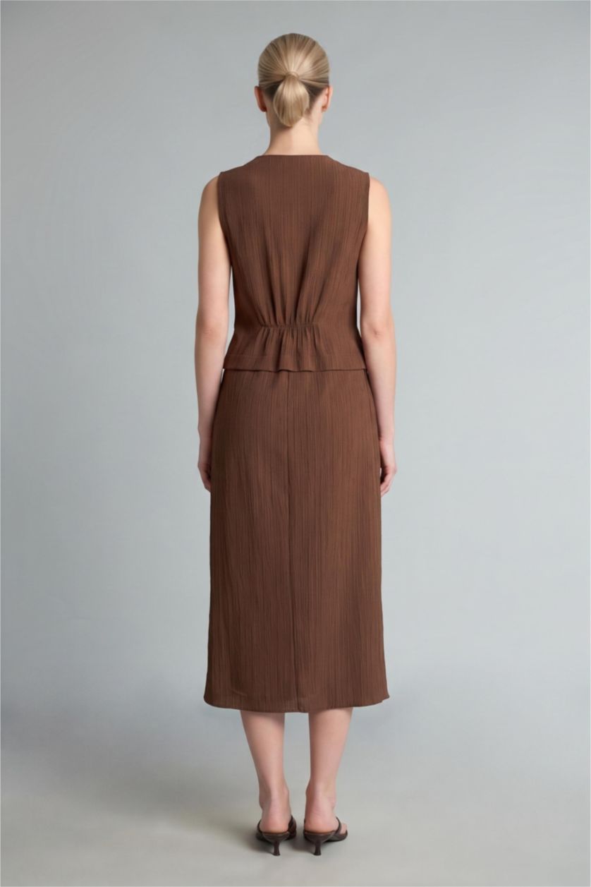 WOMAN Brown Wowen Fabrics Dress