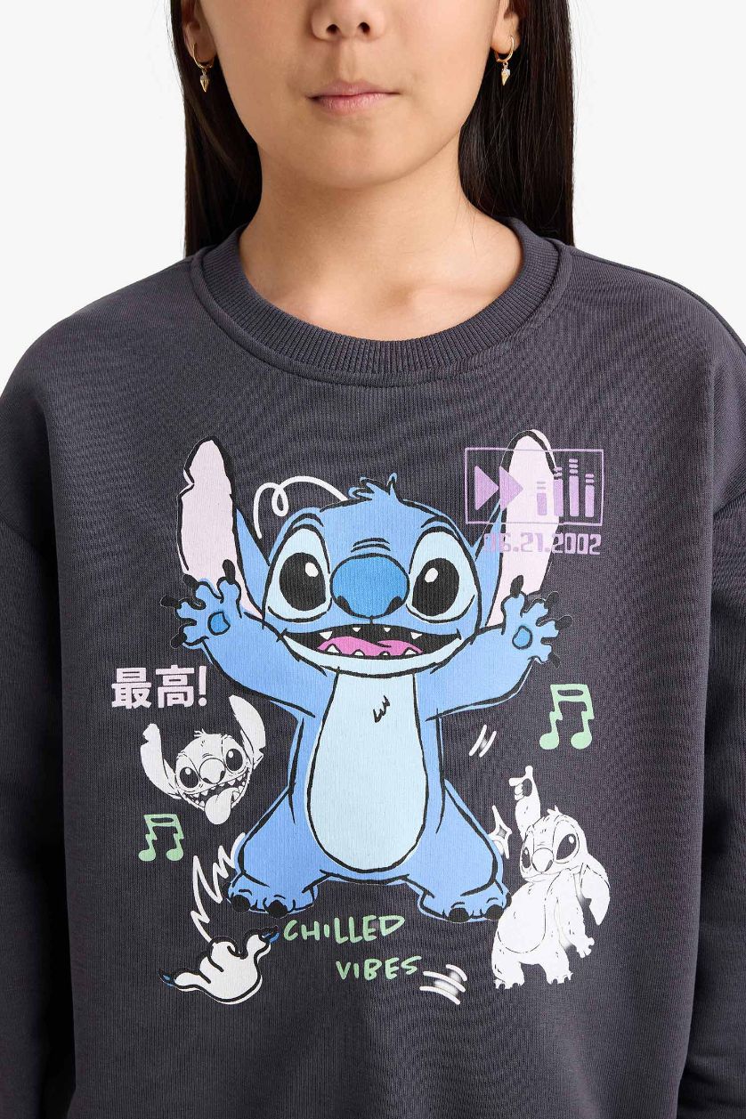 Kız Çocuk - Genç Kız Antrasit Disney Lilo & Stitch Relax Fit Bisiklet Yaka Sweatshirt Kız Çocuk