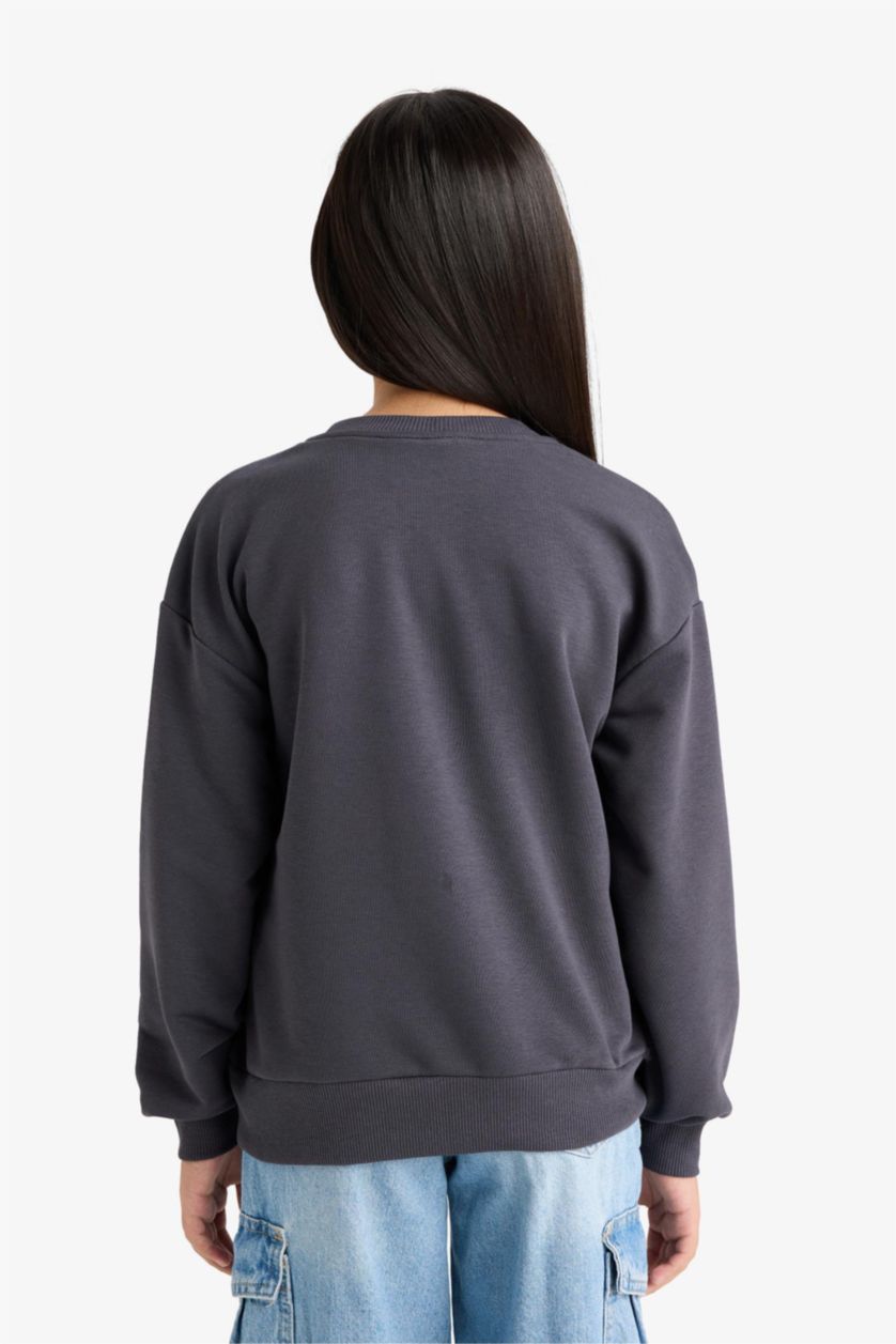 Kız Çocuk - Genç Kız Antrasit Disney Lilo & Stitch Relax Fit Bisiklet Yaka Sweatshirt Kız Çocuk