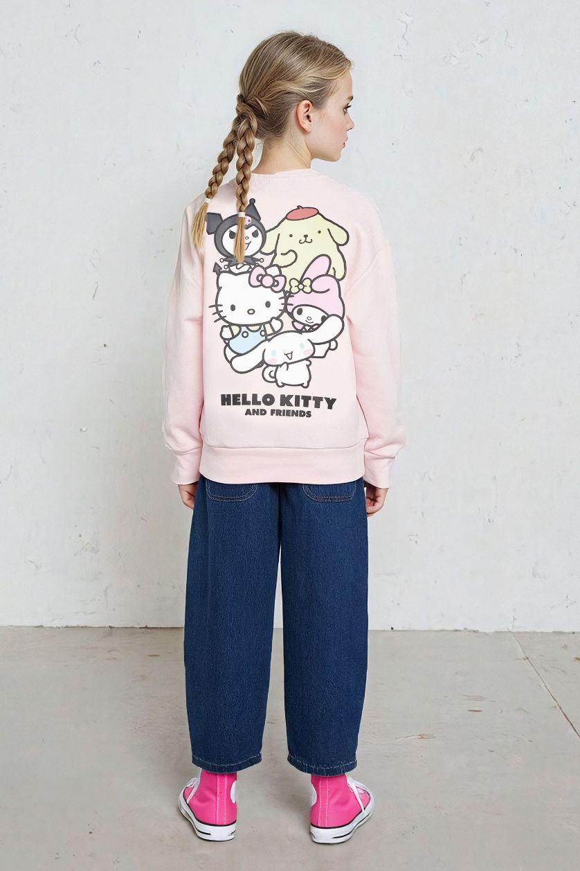 GIRLS & TEENS Light Pink Girl Hello Kitty Oversize Fit Polo Neck Sweatshirt