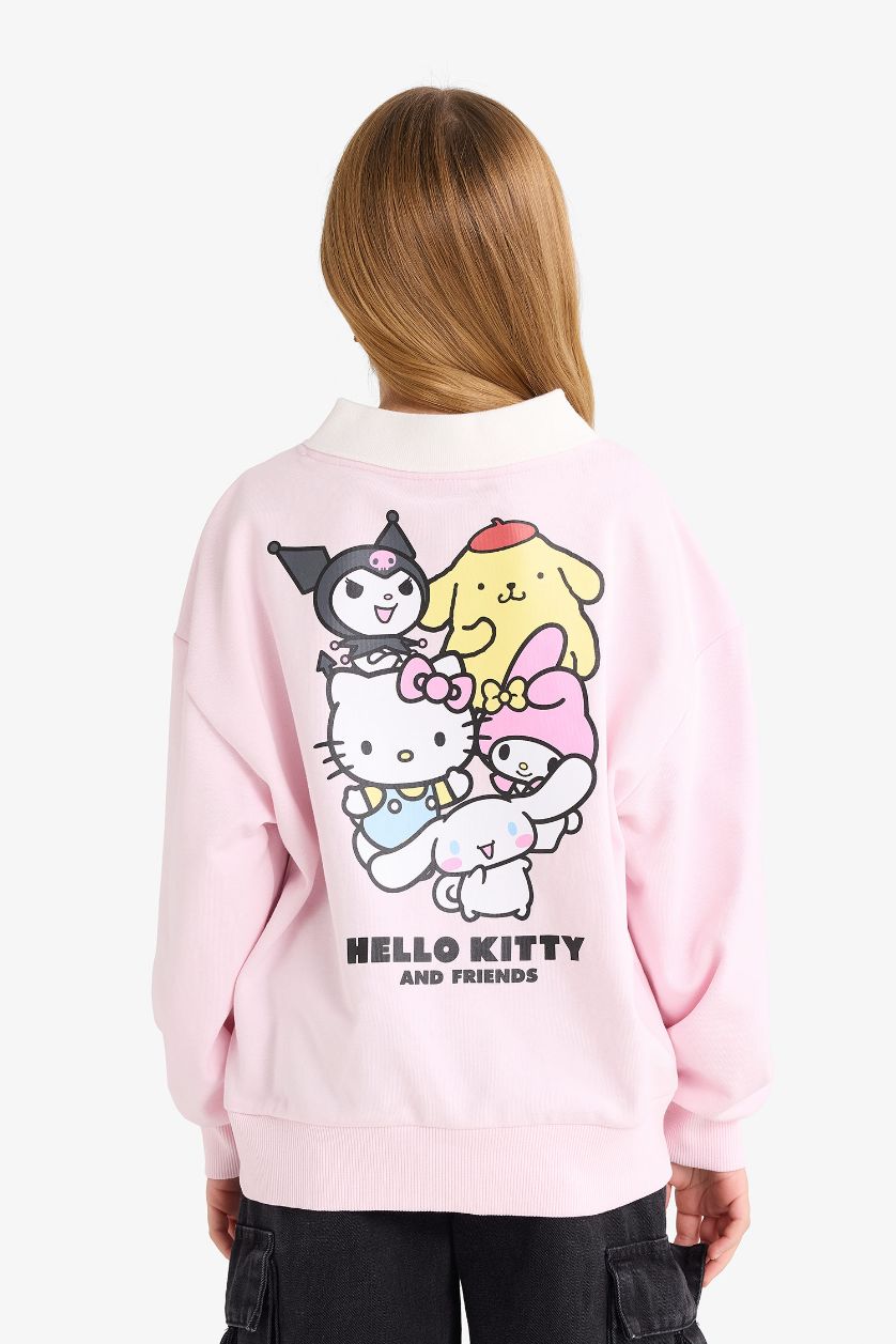 GIRLS & TEENS Light Pink Girl Hello Kitty Oversize Fit Polo Neck Sweatshirt
