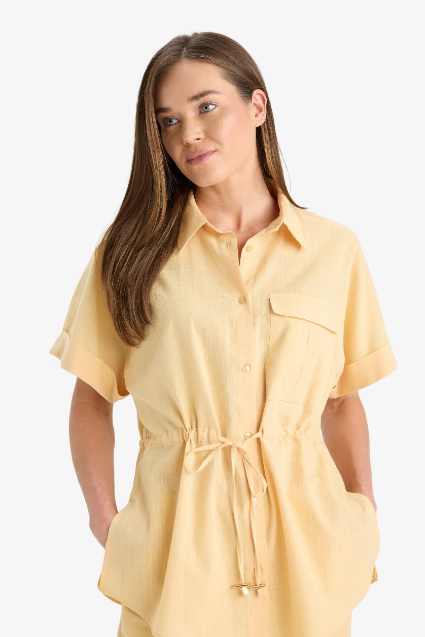 WOMAN Yellow Regular Fit Shirt Collar Short Sleeve Shirt