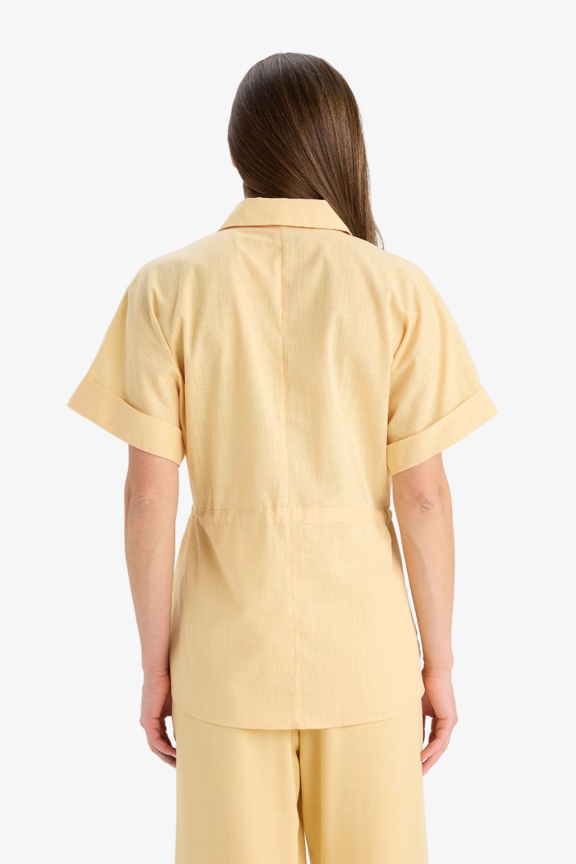 WOMAN Yellow Regular Fit Shirt Collar Short Sleeve Shirt