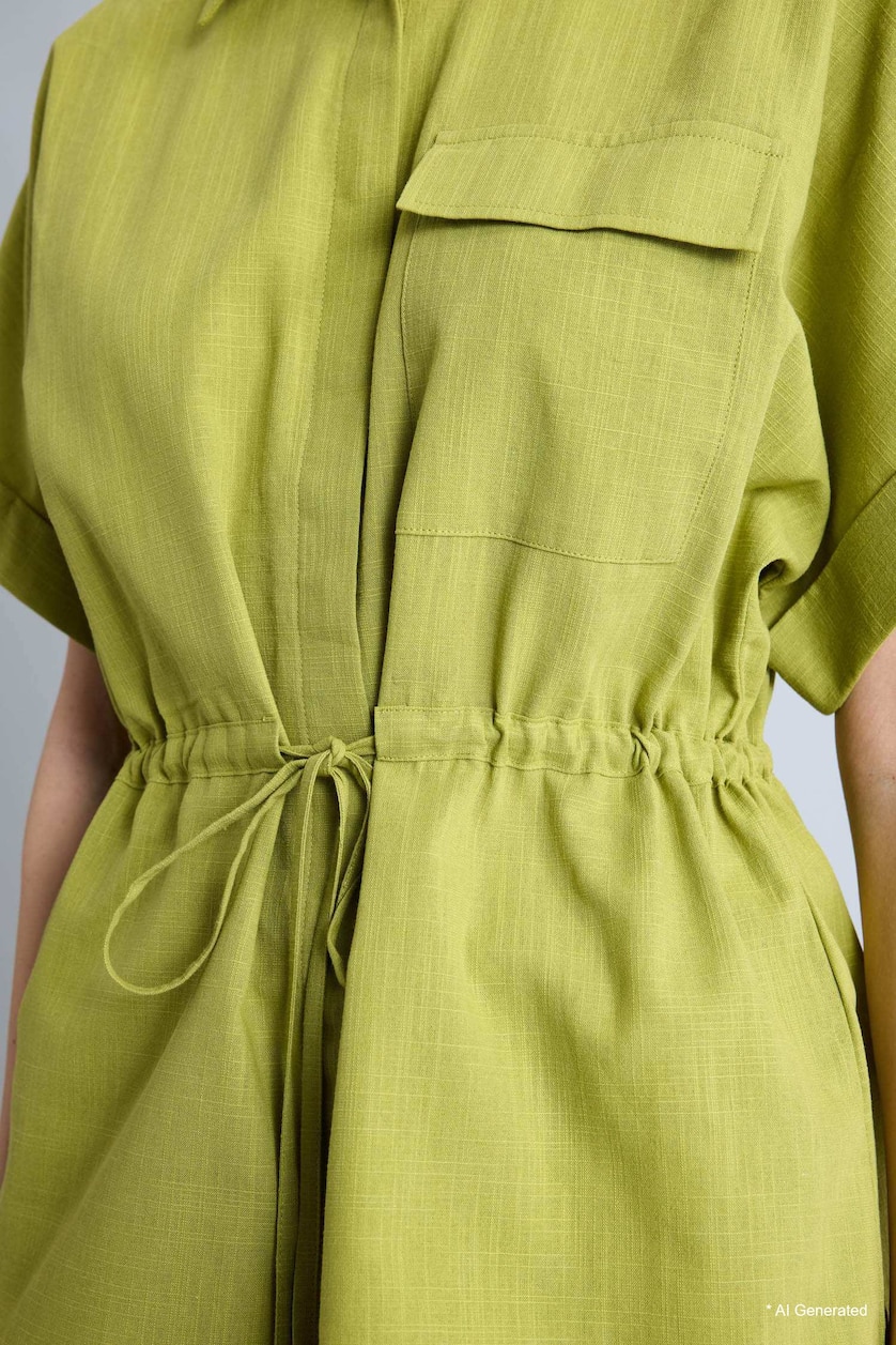 Women Green Regular Fit Shirt Collar Short Sleeve Shirt