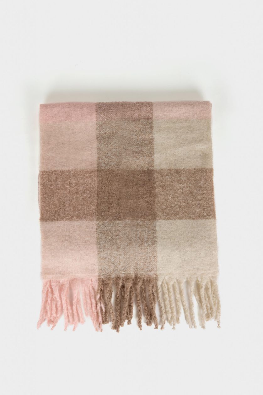 Kadın Pembe Kadın Kareli Atkı