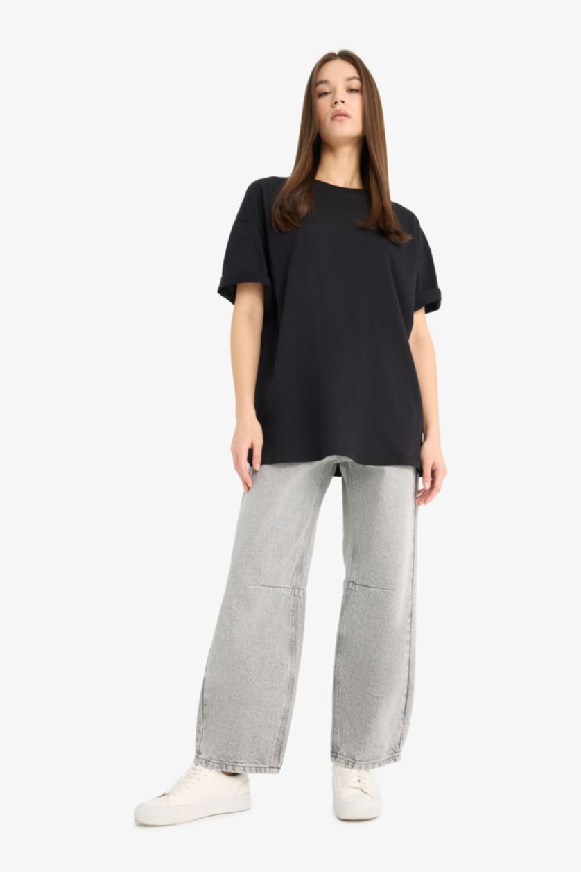 Kadın Siyah Oversıze Kısa Kollu Tişört