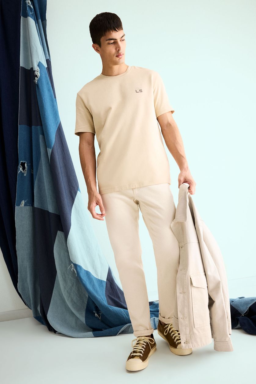 Erkek Bej Nefes Alabilen Baskılı Tişört