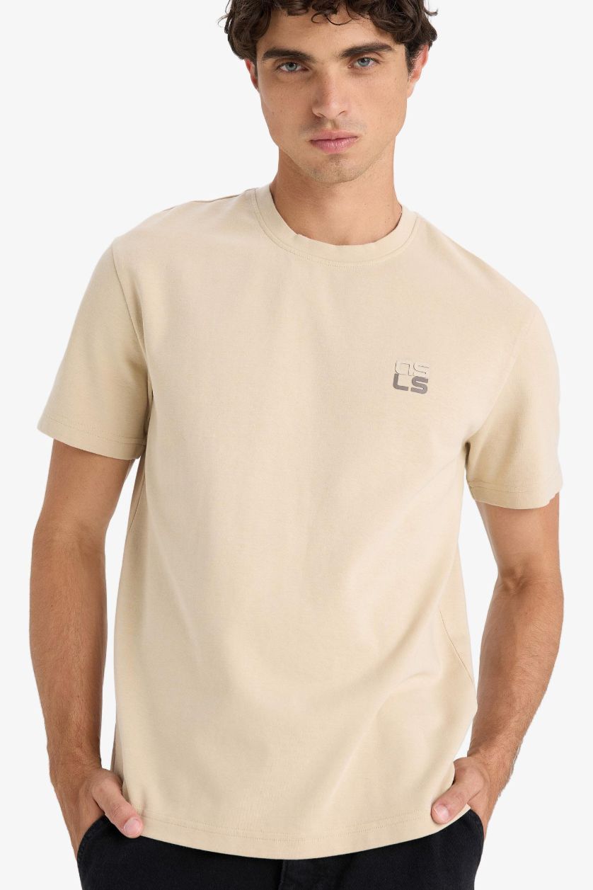 Erkek Bej Nefes Alabilen Baskılı Tişört