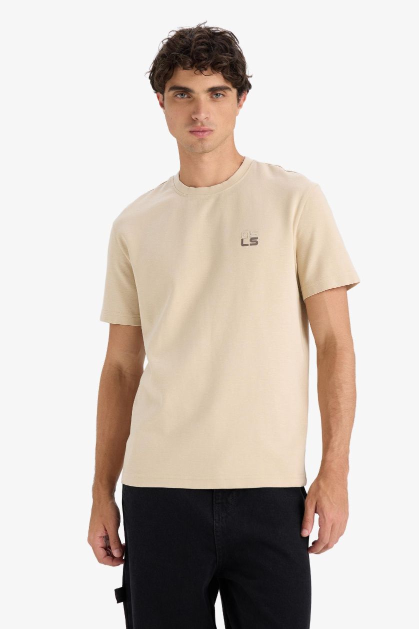 Erkek Bej Nefes Alabilen Baskılı Tişört