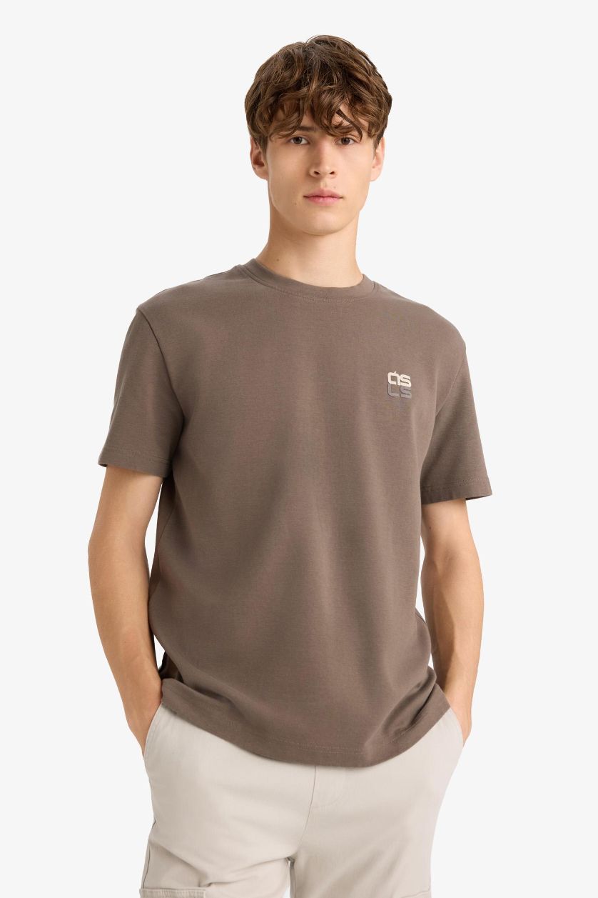 Erkek Açık Kahve Nefes Alabilen Baskılı Tişört