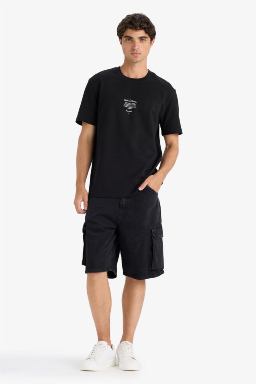 Erkek Siyah Nefes Alabilen Baskılı Tişört