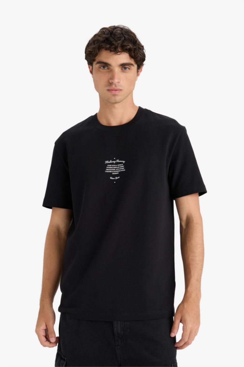 Erkek Siyah Nefes Alabilen Baskılı Tişört