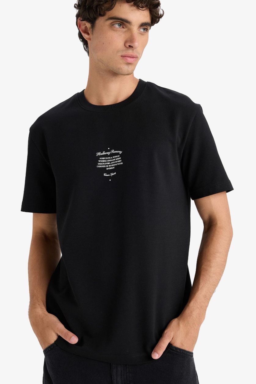 Erkek Siyah Nefes Alabilen Baskılı Tişört