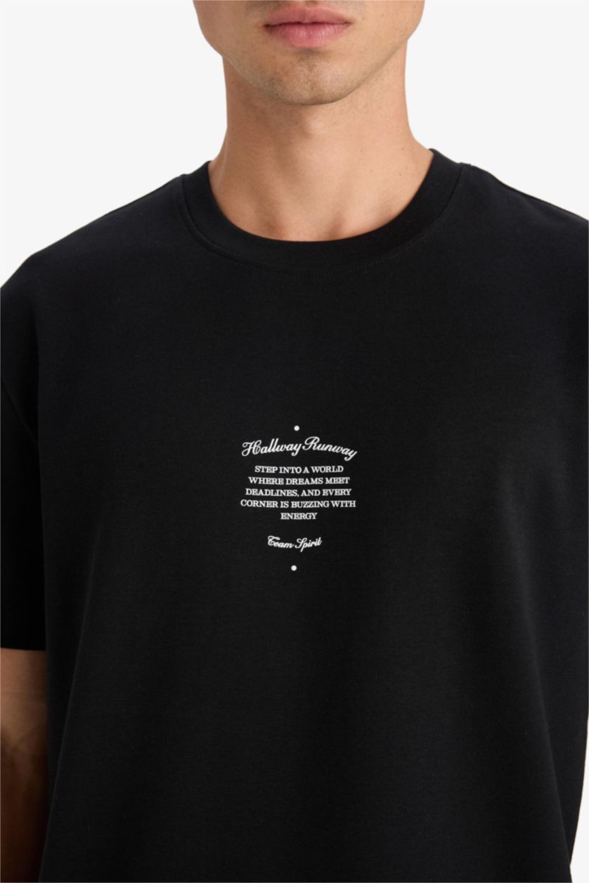 Erkek Siyah Nefes Alabilen Baskılı Tişört