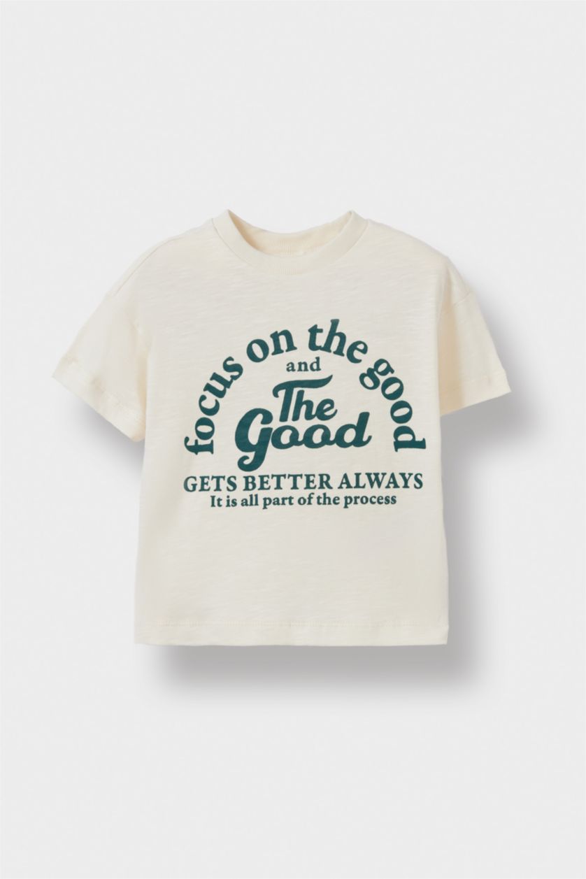 Erkek Bebek Koyu Yeşil Erkek Bebek 2'li Takım Baskılı Okul Kısa Kollu Tişört Eşofman Altı