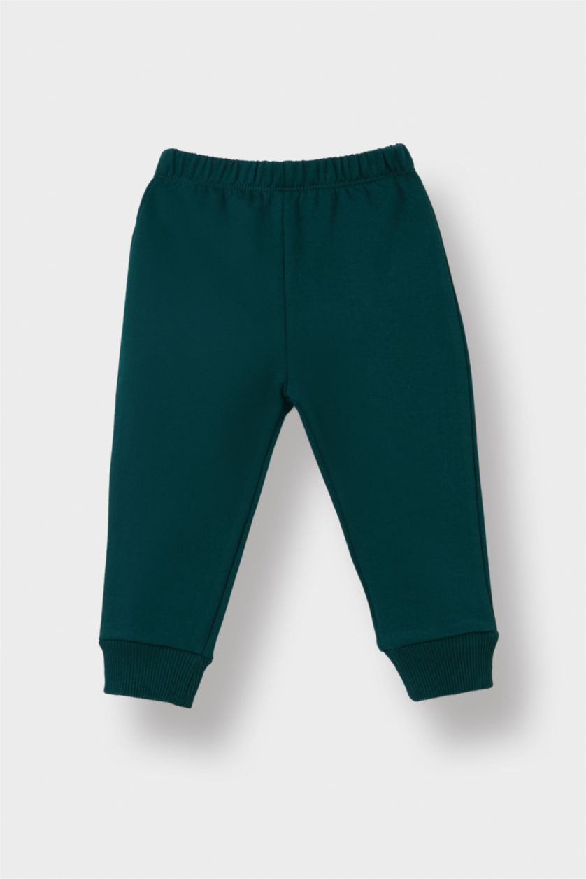 Erkek Bebek Koyu Yeşil Erkek Bebek 2'li Takım Baskılı Okul Kısa Kollu Tişört Eşofman Altı