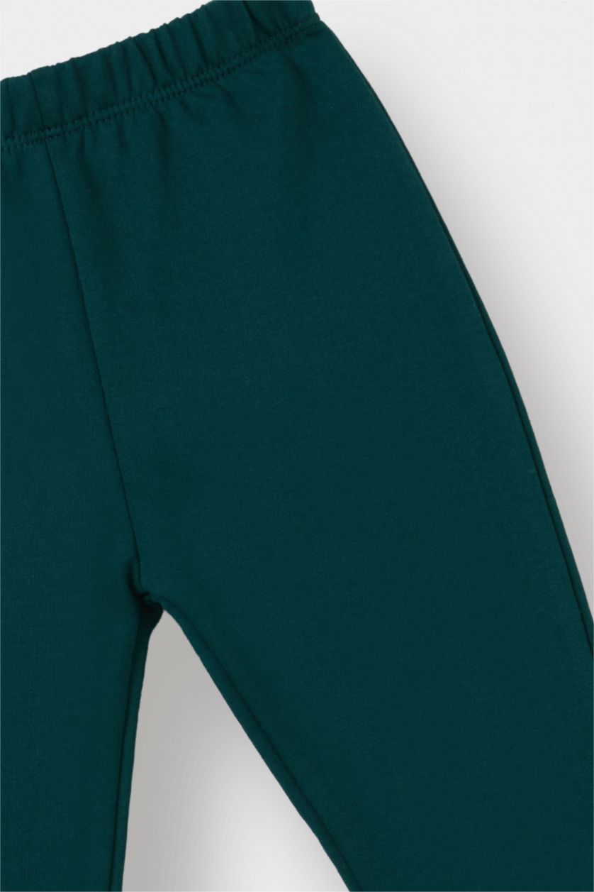 Erkek Bebek Koyu Yeşil Erkek Bebek 2'li Takım Baskılı Okul Kısa Kollu Tişört Eşofman Altı