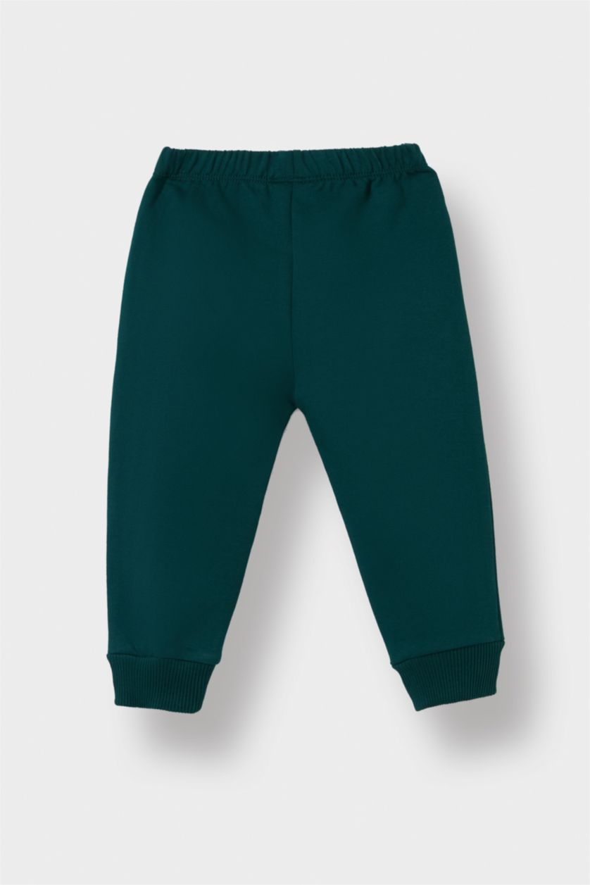 Erkek Bebek Koyu Yeşil Erkek Bebek 2'li Takım Baskılı Okul Kısa Kollu Tişört Eşofman Altı