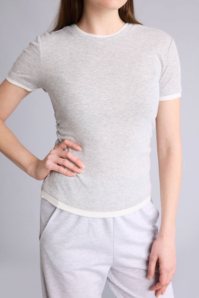 Woman Grey Melange تيشيرت نص ردن سليم فيت وياخة مستديرة