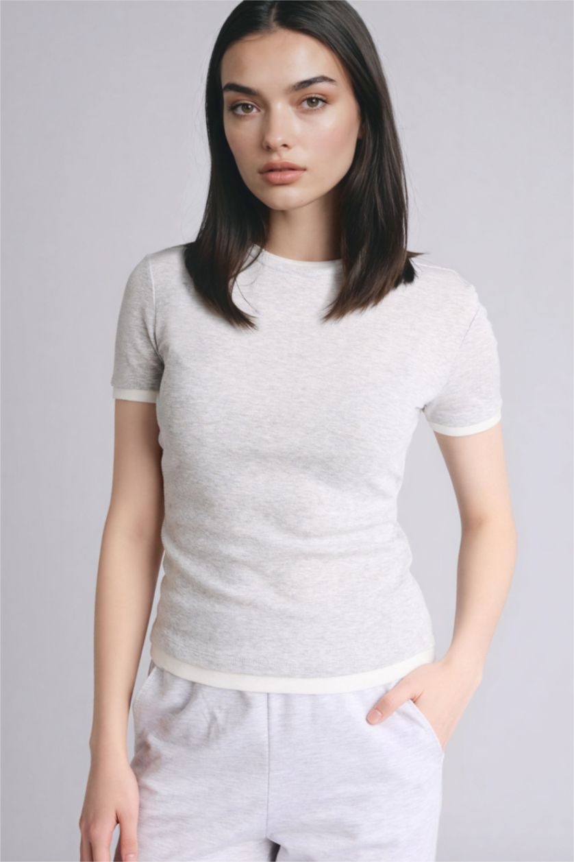 Женщины Серый меланж Футболка Slim Fit в рубчик