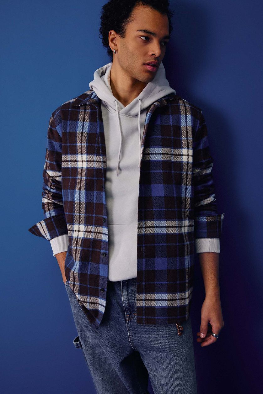 MAN Brown Regular Fit Polo Collar Lumberjack Long Sleeve Shirt