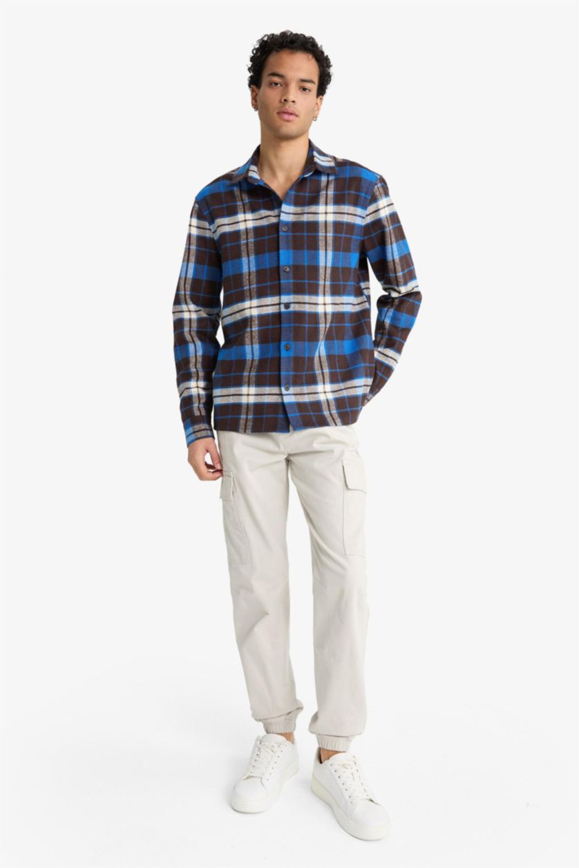 MAN Brown Regular Fit Polo Collar Lumberjack Long Sleeve Shirt