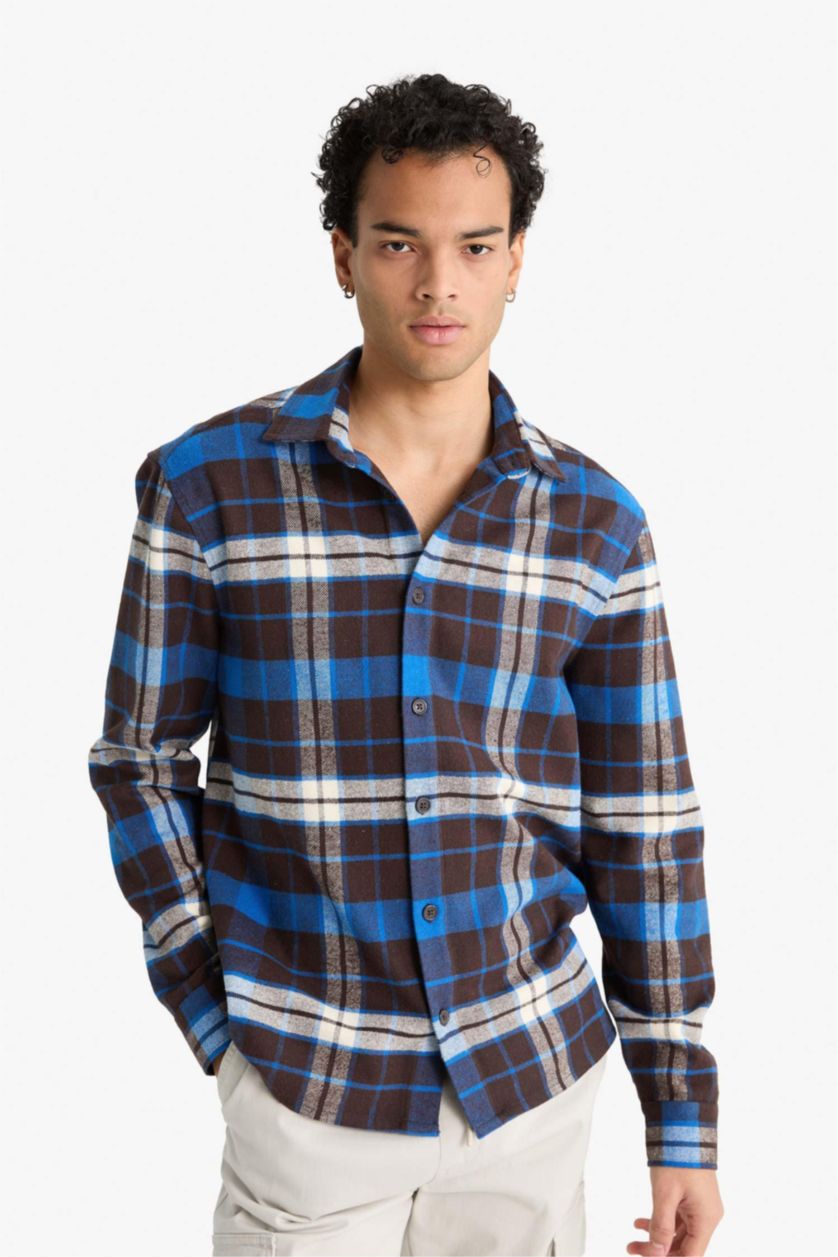 MAN Brown Regular Fit Polo Collar Lumberjack Long Sleeve Shirt