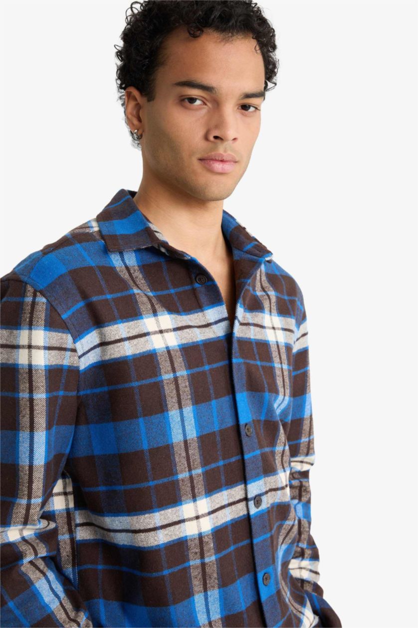 MAN Brown Regular Fit Polo Collar Lumberjack Long Sleeve Shirt