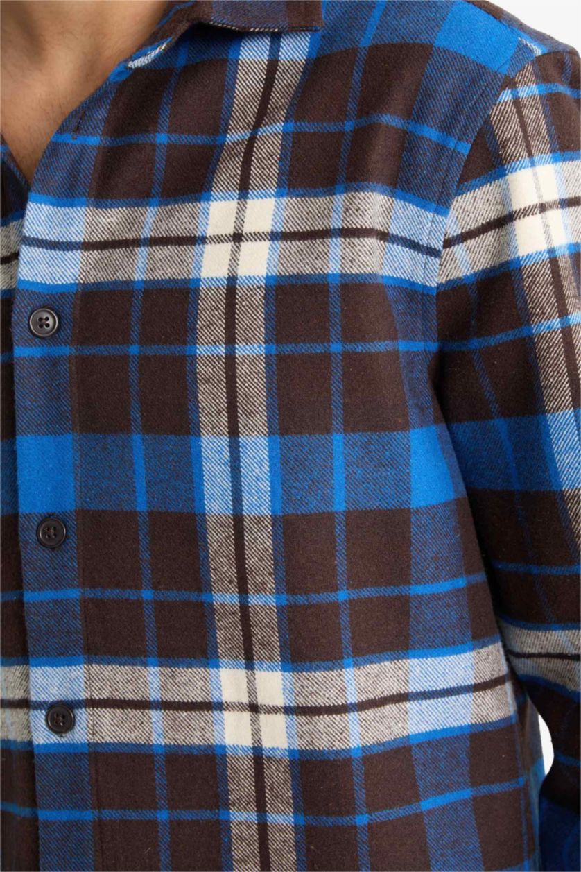 MAN Brown Regular Fit Polo Collar Lumberjack Long Sleeve Shirt